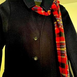 Dark navy blue wool coat with scarf